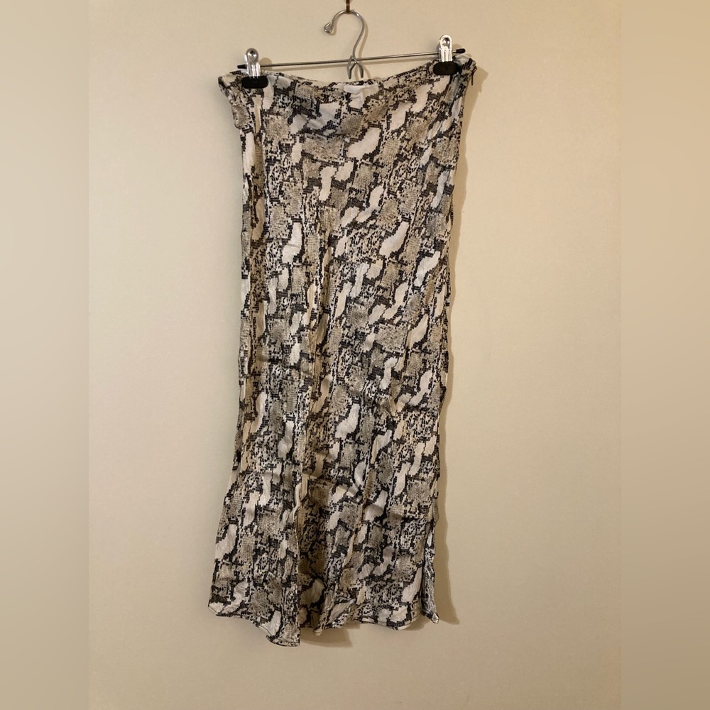 Snake Print Satin Midi Skirt